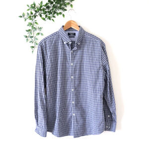 Penguin Men's Heritage Slim Fit Blue Check Long Sleeve Button Front Shirt 16 1/2